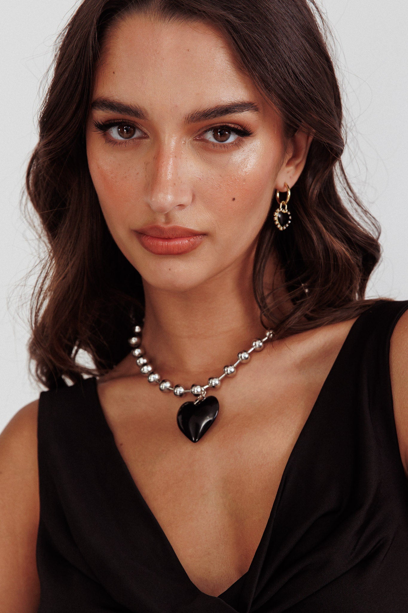 Collier Grand Cœur in Zilveren Parels Lee Zwart - Bellanza