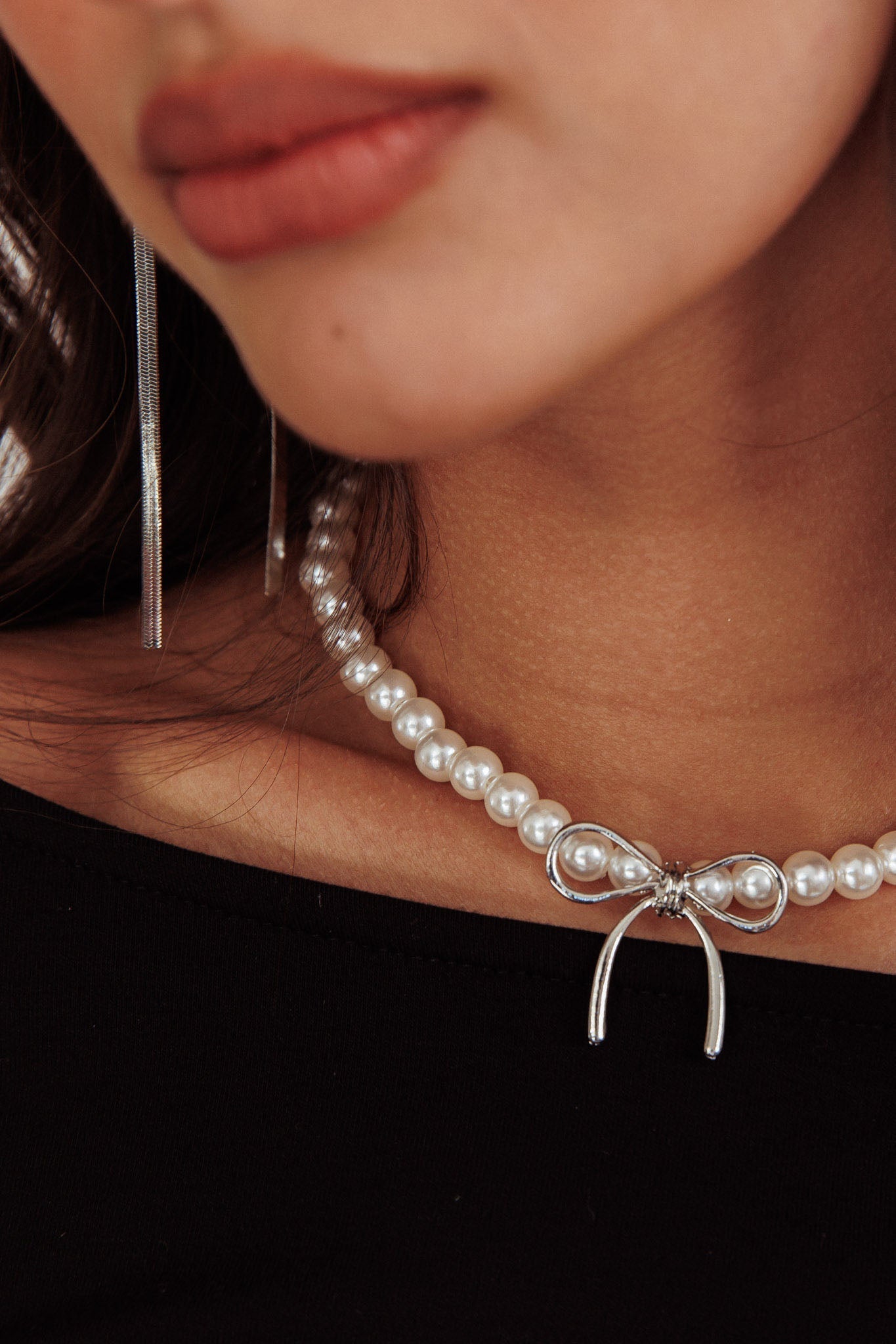 Collier met parels met knoopaccent Daydream Zilver - Bellanza
