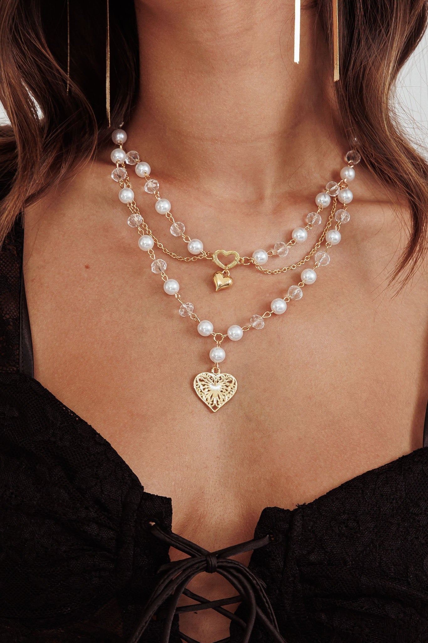 Collier Multi - Rangs Hart en Parel Venus Goud - Bellanza