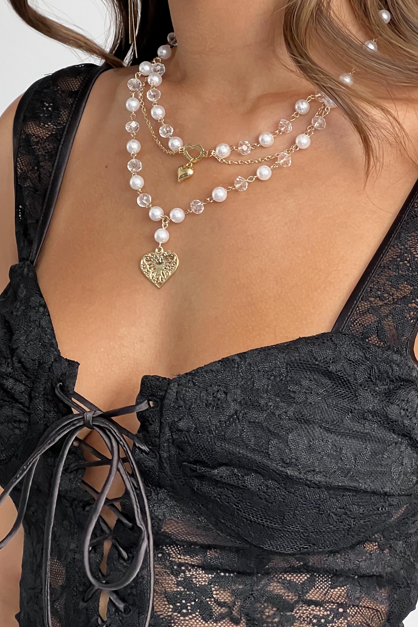 Collier Multi - Rangs Hart en Parel Venus Goud - Bellanza