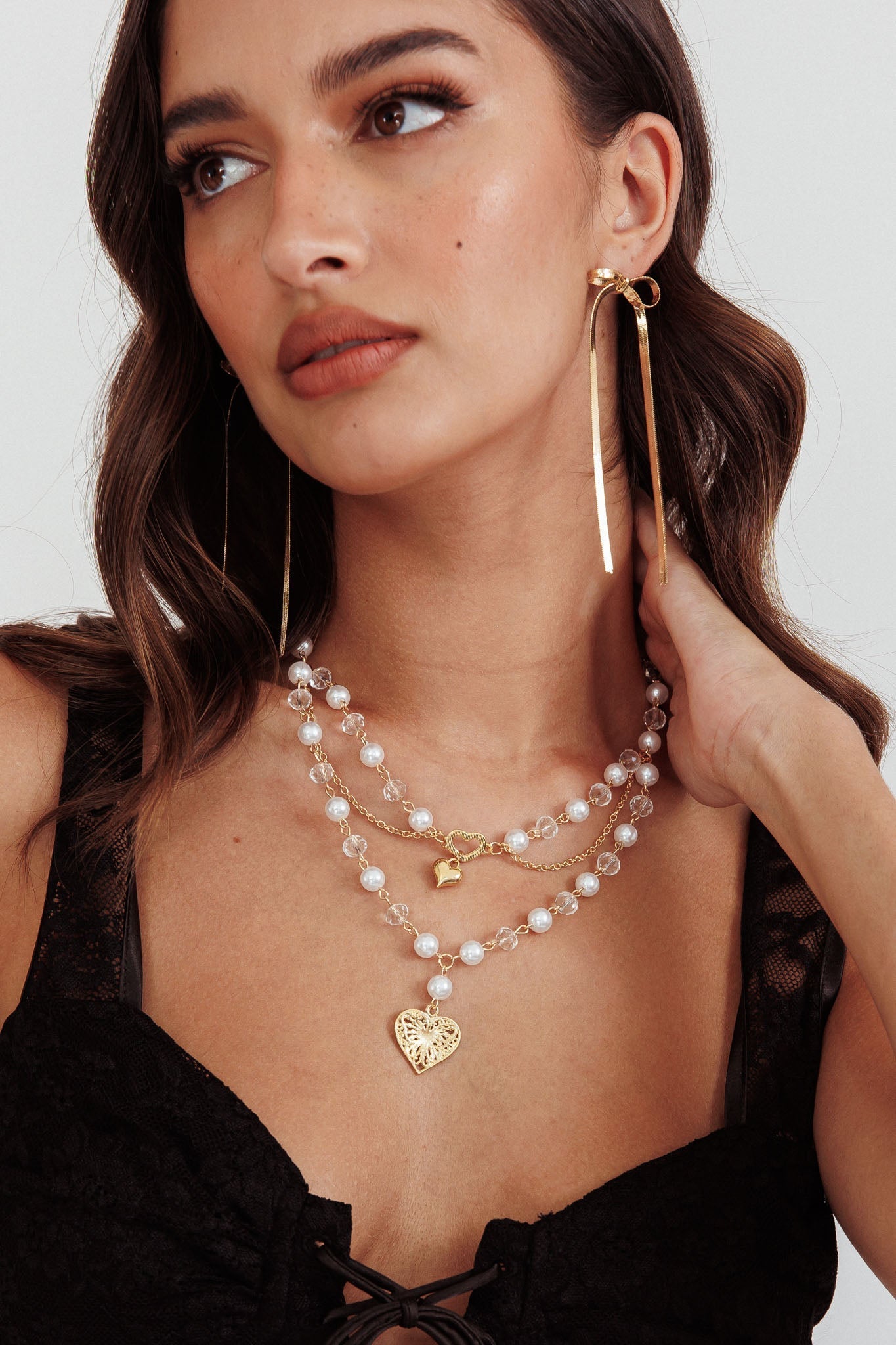 Collier Multi - Rangs Hart en Parel Venus Goud - Bellanza