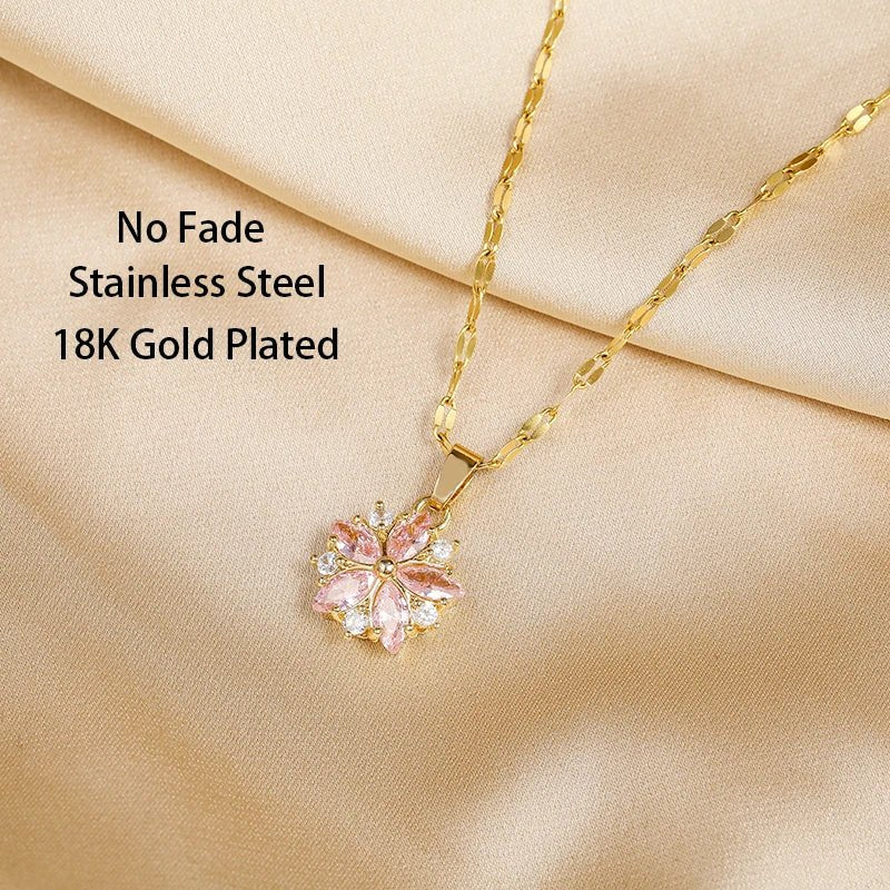 Collier Sakura Rose Romantique in Roestvrij Staal - Bellanza