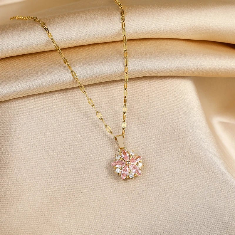 Collier Sakura Rose Romantique in Roestvrij Staal - Bellanza