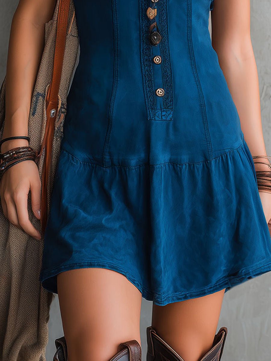 Dahlia™ | Bohemian V-hals Knopenloze Mouwloze Mini-jurk - Bellanza
