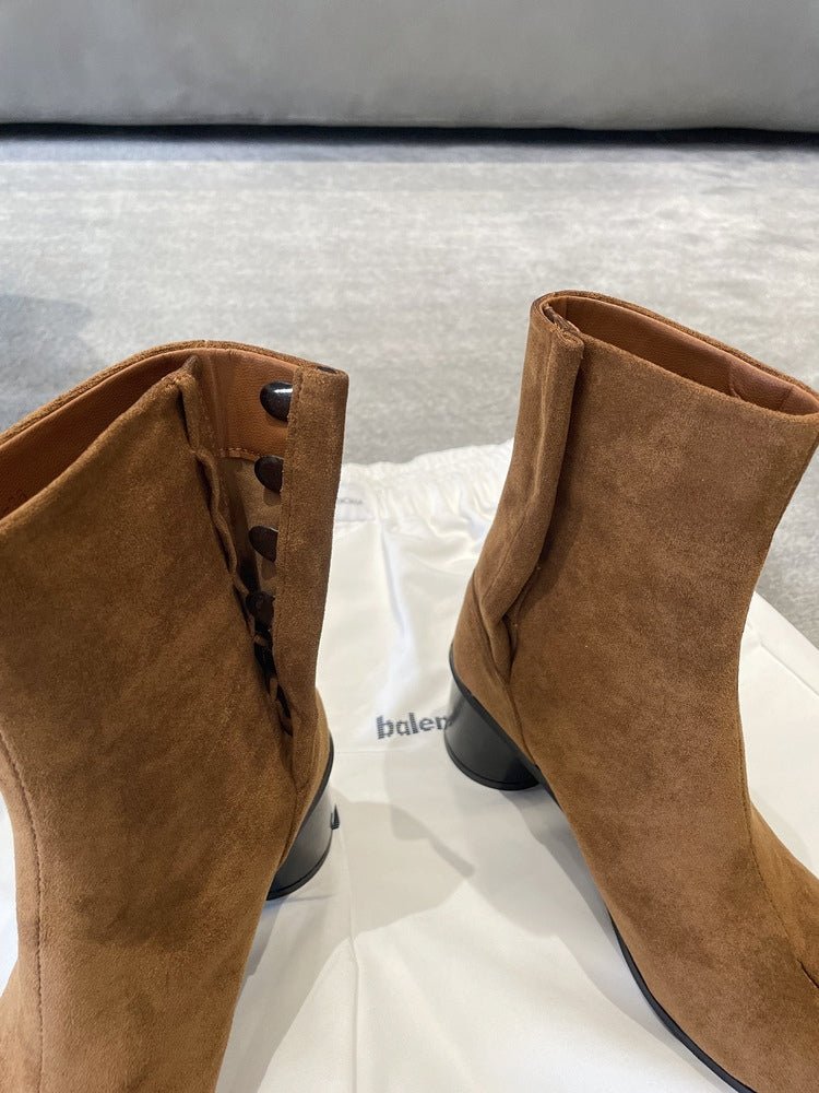 Echte leren split-toe chunky heel mid-calf Martin laarzen - Bellanza
