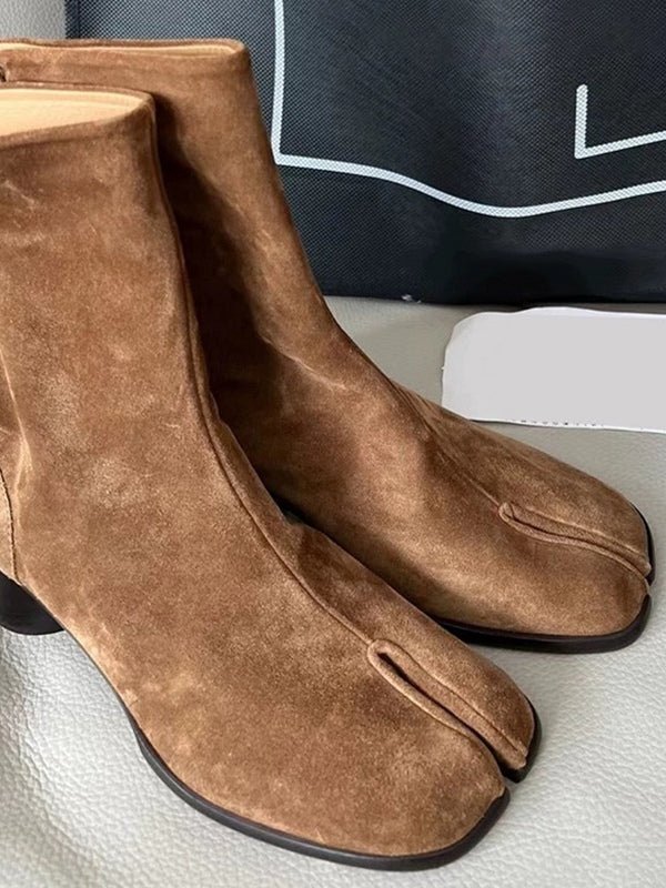 Echte leren split-toe chunky heel mid-calf Martin laarzen - Bellanza