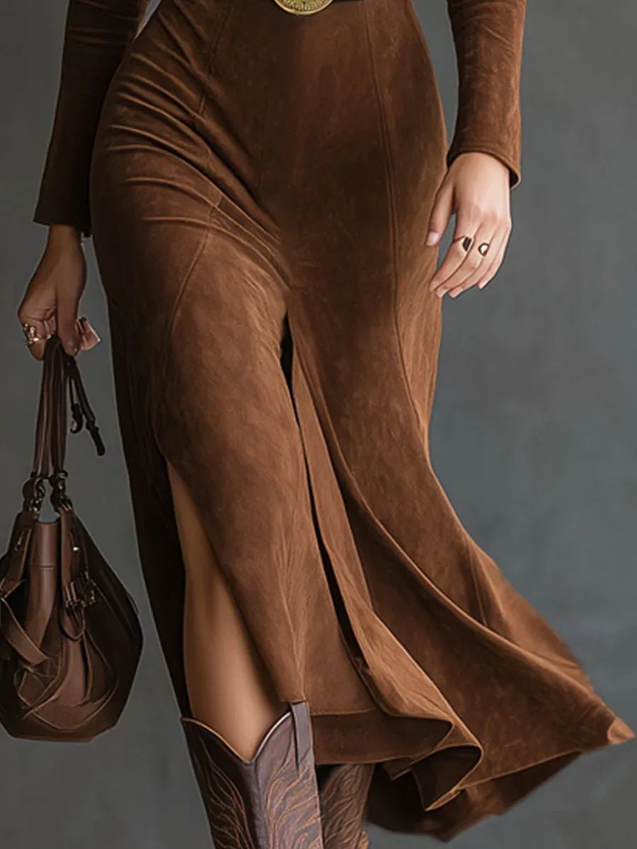 Eleanor™ - Midi - jurk van faux suede - Bellanza