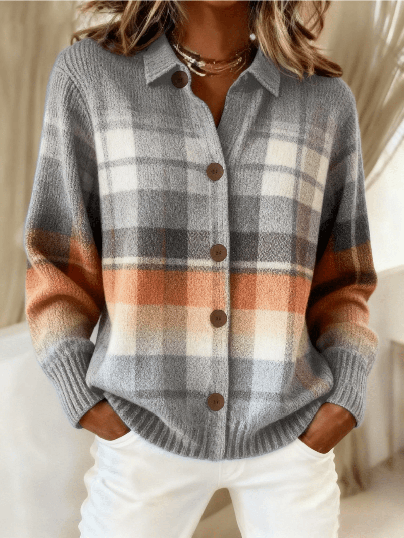 Elena – Geruite gebreide blouse in zachte tinten - Bellanza
