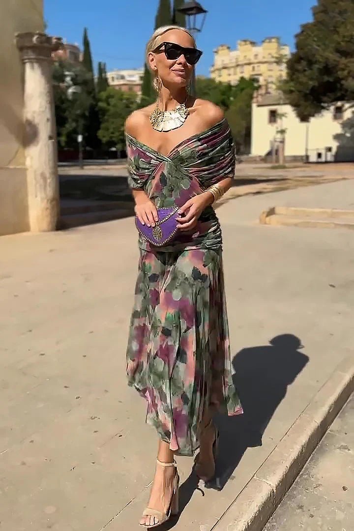 Elodie | Elegante maxi - jurk met V - hals - Bellanza