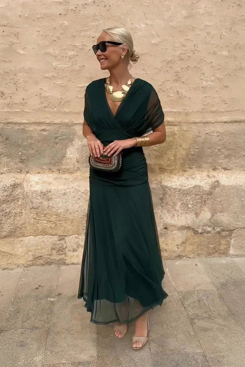 Elodie | Elegante maxi - jurk met V - hals - Bellanza