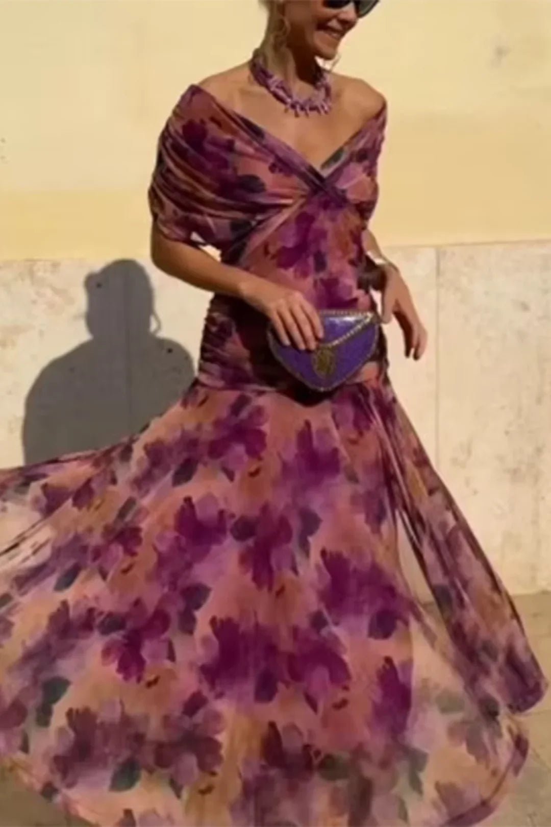 Elodie | Elegante maxi - jurk met V - hals - Bellanza