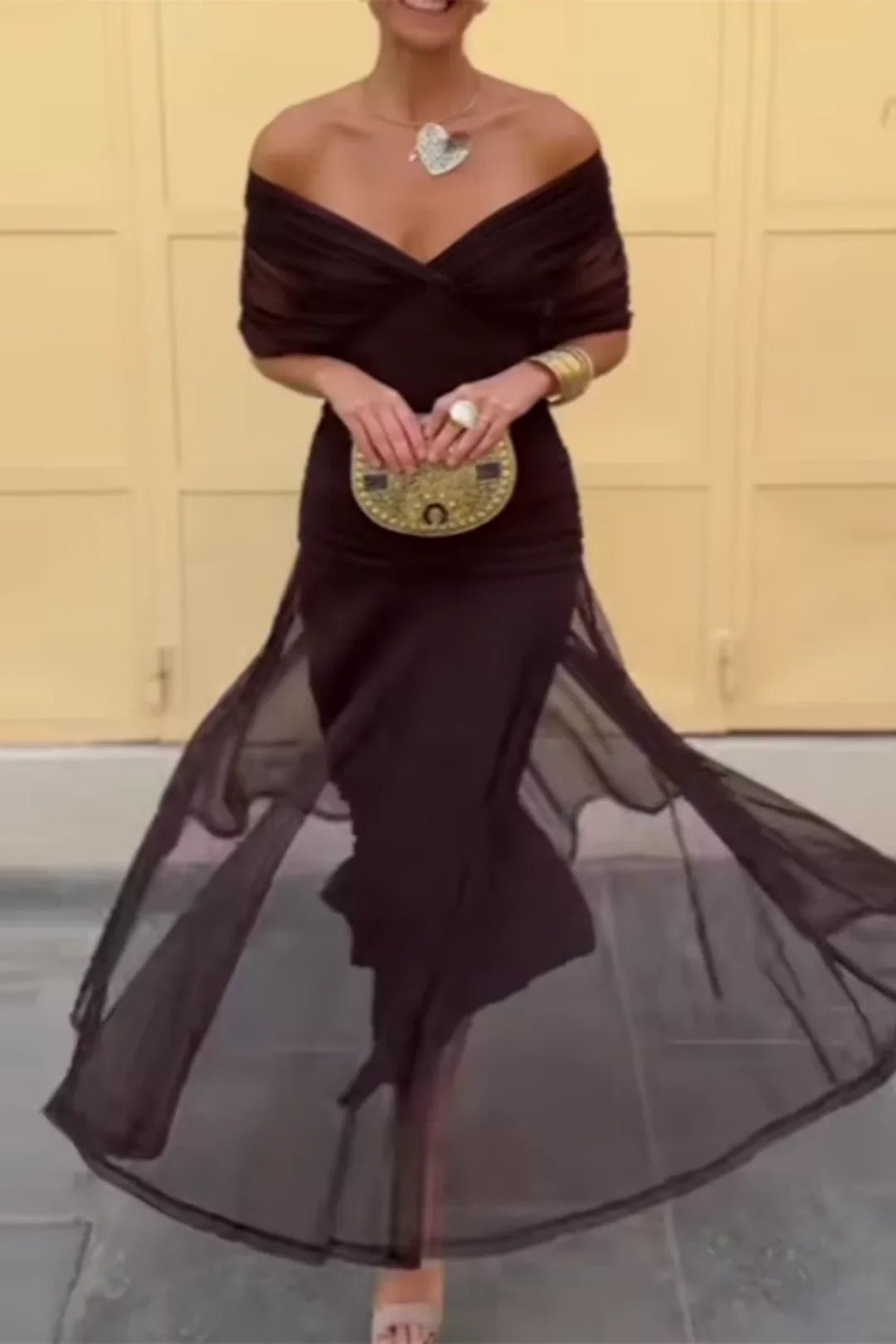 Elodie | Elegante maxi - jurk met V - hals - Bellanza