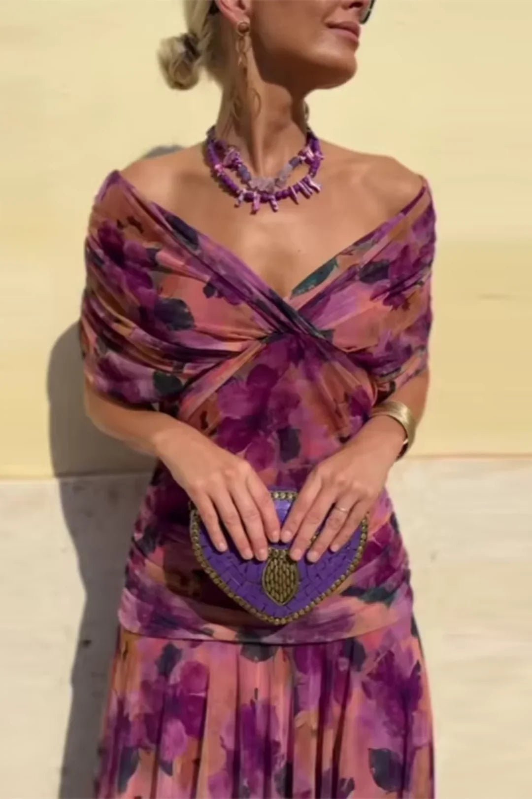Elodie | Elegante maxi - jurk met V - hals - Bellanza