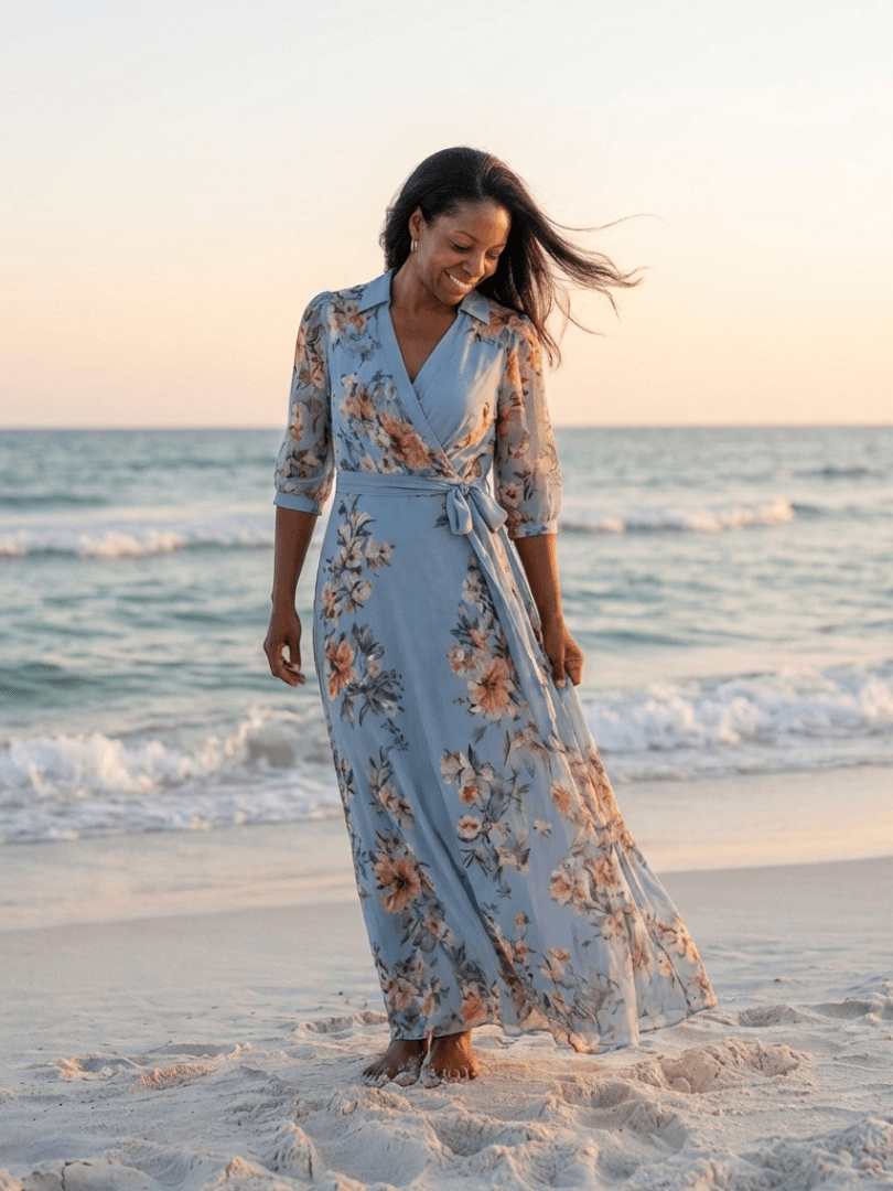Elowen | Maxi Jurk met V - hals en Bloemenprint - Bellanza