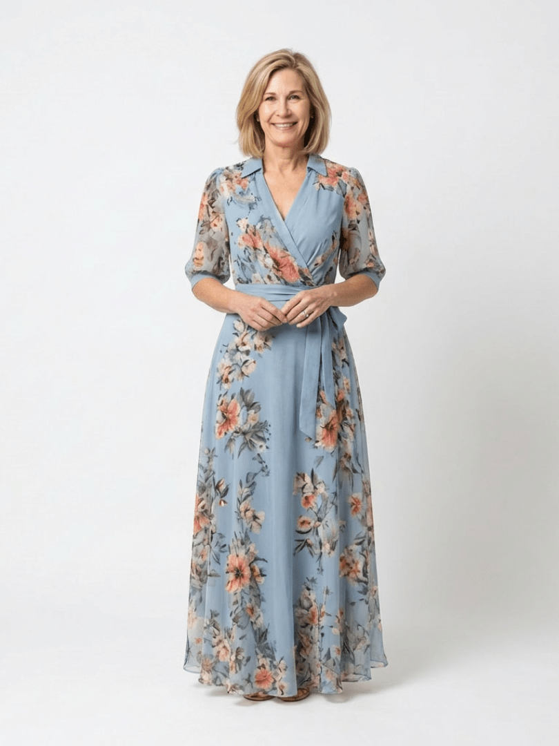 Elowen | Maxi Jurk met V - hals en Bloemenprint - Bellanza