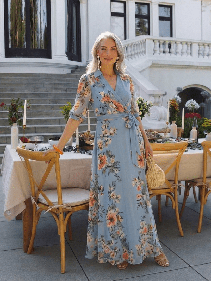 Elowen | Maxi Jurk met V - hals en Bloemenprint - Bellanza