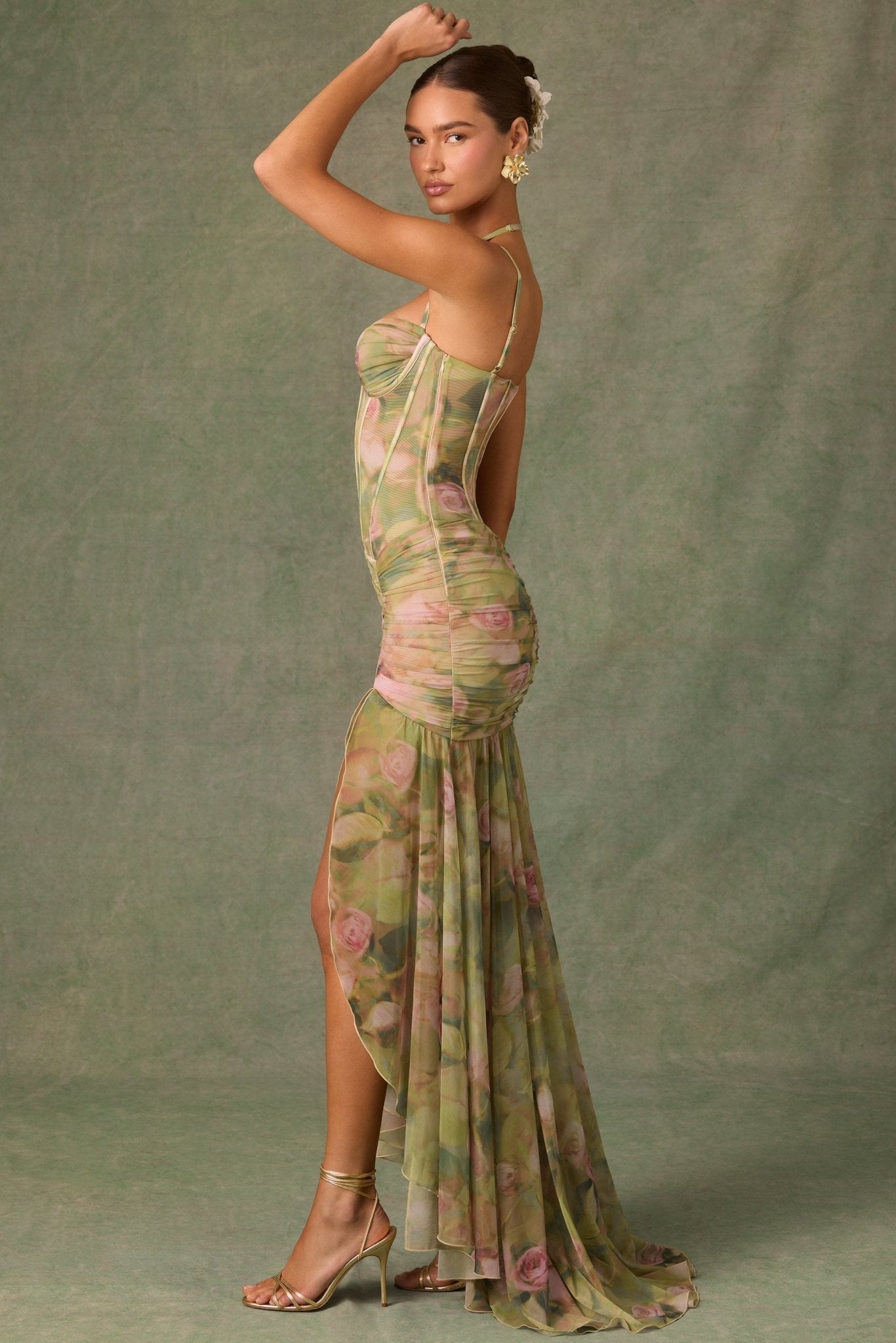 Esmeralda | Asymmetrische Bodycon - jurk met Volants - bellanza