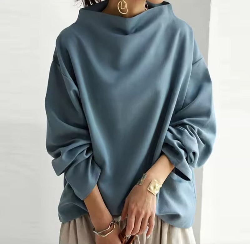 Evie | Oversized top met gedrapeerde hoge hals - Bellanza