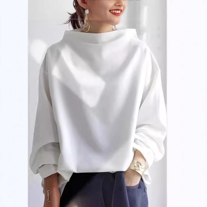 Evie | Oversized top met gedrapeerde hoge hals - Bellanza