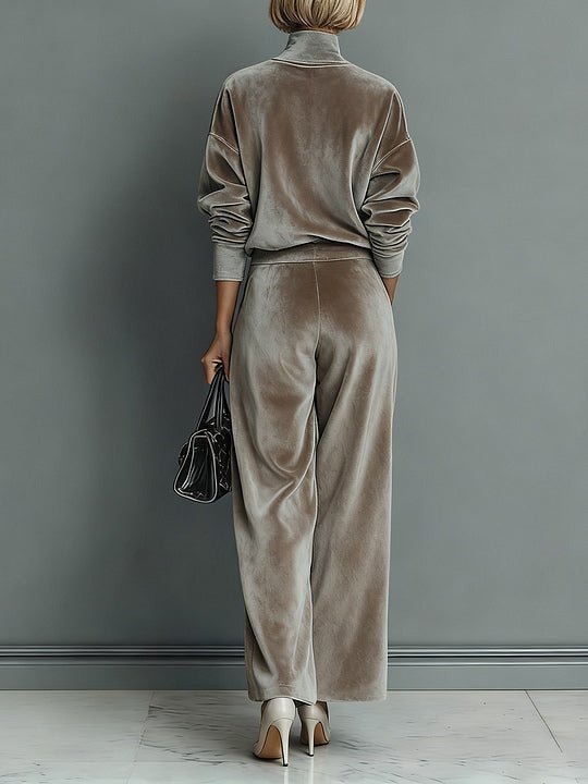 Fenna | Warme fluwelen coltrui en wijde broek set - Bellanza