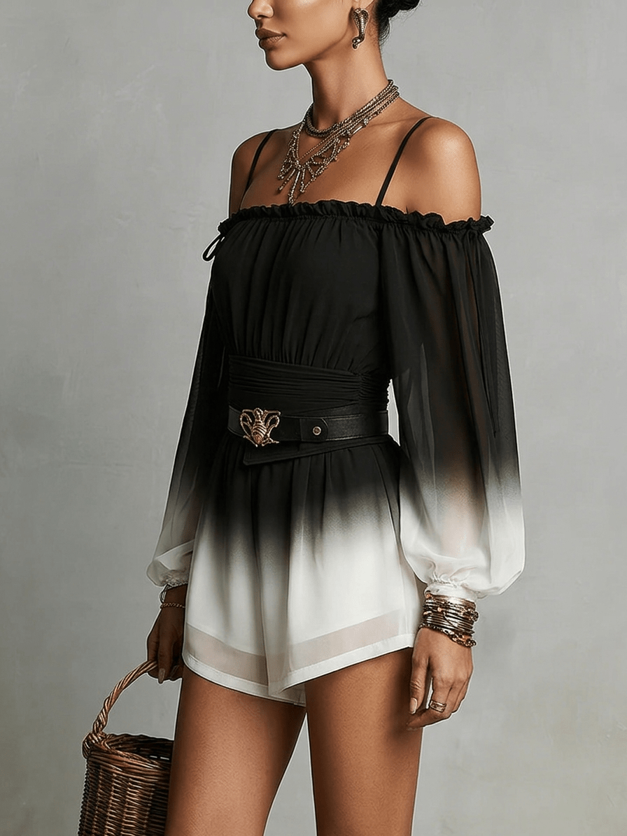 Gabrielle™ | Gradient Off-shoulder Chiffon Jumpsuit (met riem) - Bellanza