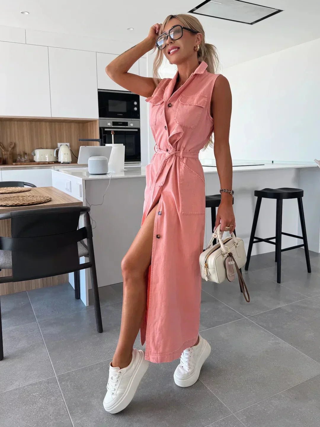 Hanna | Mouwloos lang denim jurk - bellanza