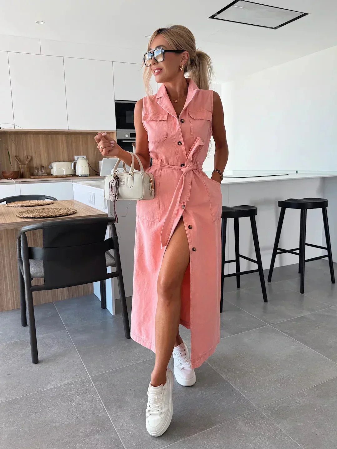 Hanna | Mouwloos lang denim jurk - bellanza