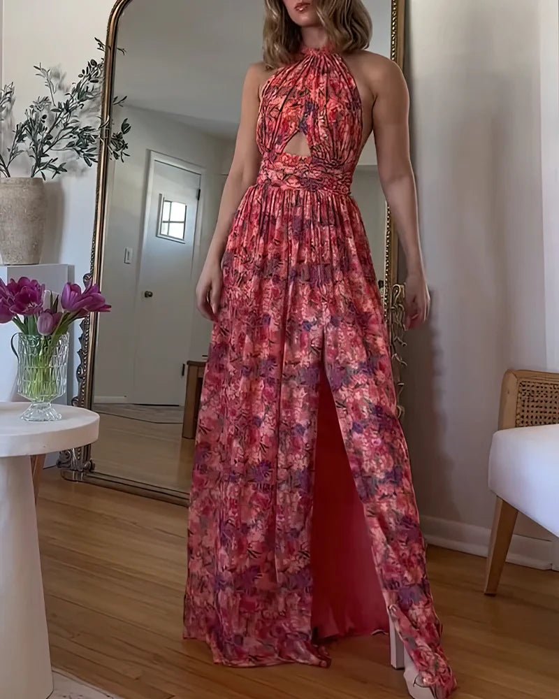 Isa Luna | Rugloos Maxikleed met Bloemenprint - bellanza