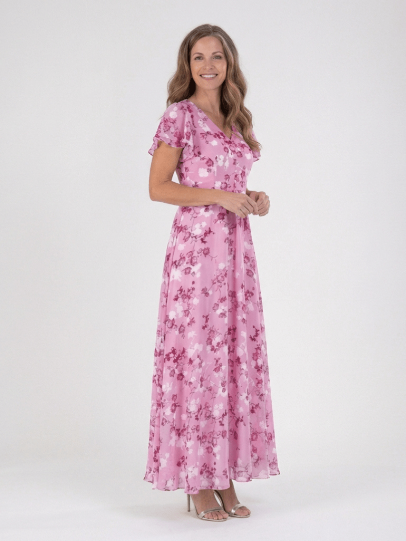 Ismeria | Maxi Jurk in Bloemen Chiffon - Bellanza