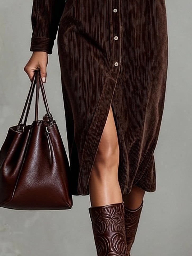 Jessy™ – Elegante Midi - jurk van zachte corduroy met borstzakken - Bellanza