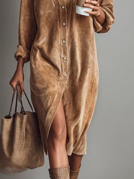 Jessy™ – Elegante Midi - jurk van zachte corduroy met borstzakken - Bellanza