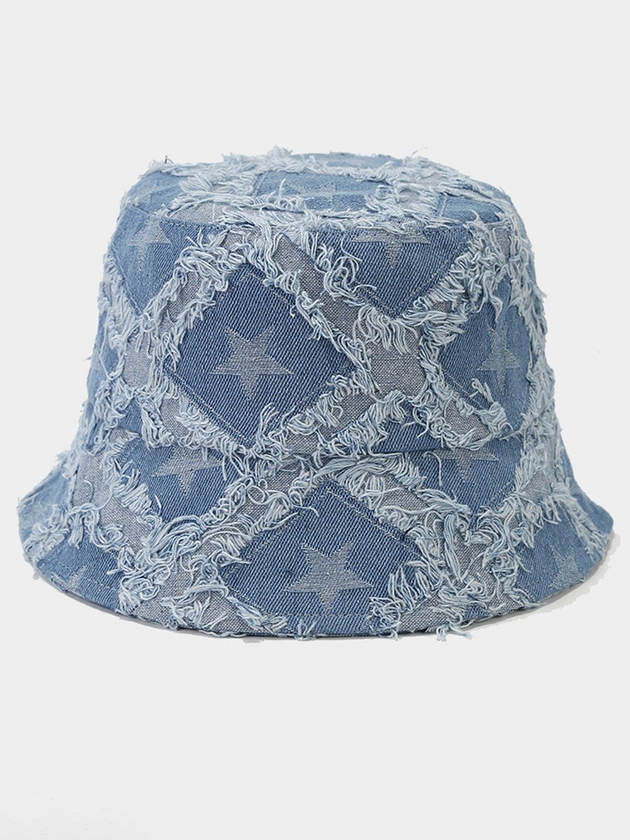 Casual Fashion Vijfpuntige Ster Rauwe Rand Denim Bucket Hat