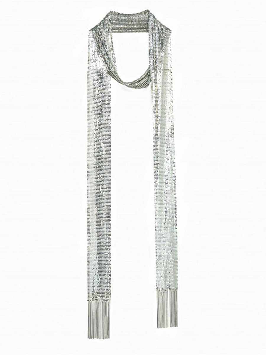 Elegante Textured Metalen Pailletten Lange Sjaal
