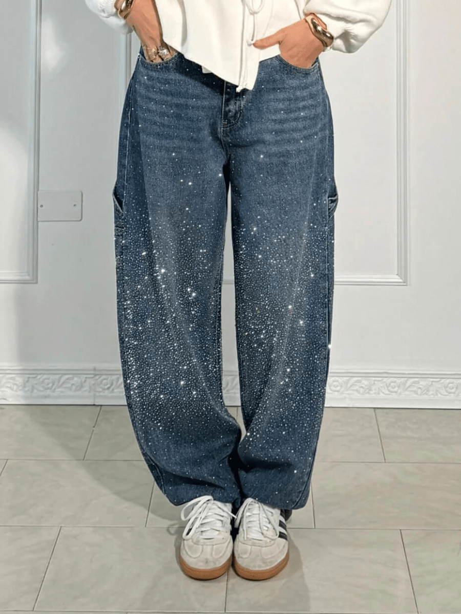 Julia | Trendy Balloon Carpenter Jeans met Glitters - Bellanza
