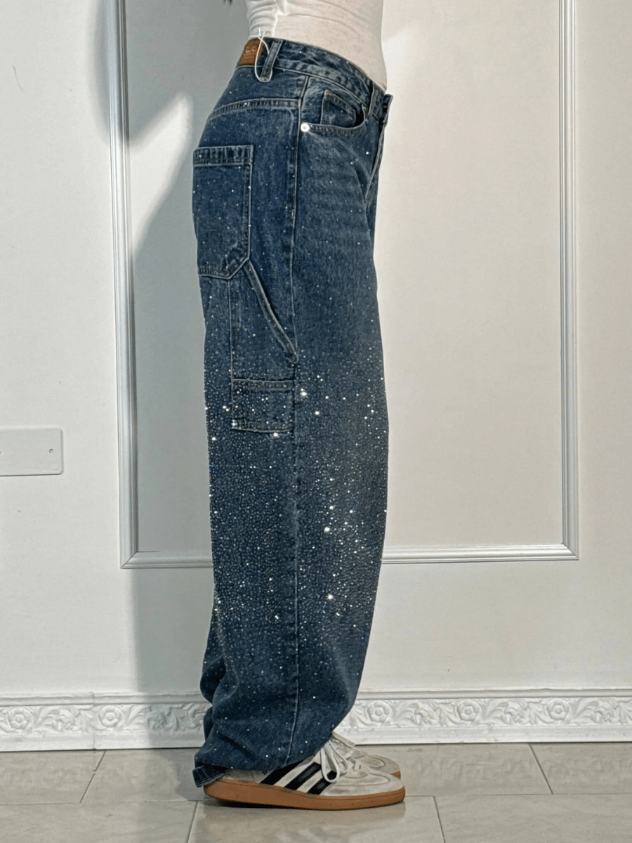 Julia | Trendy Balloon Carpenter Jeans met Glitters - Bellanza