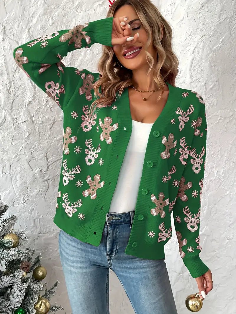 Kerst sweater met knopen en kerstprint - bellanza