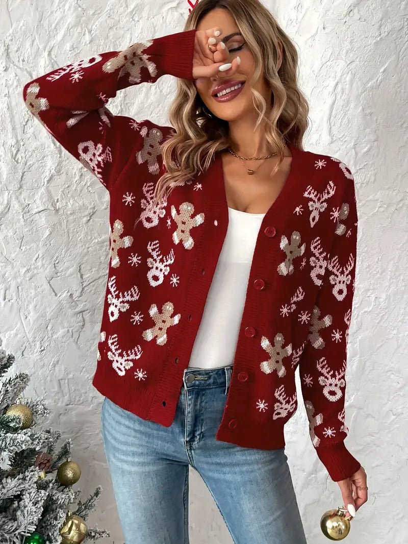 Kerst sweater met knopen en kerstprint - bellanza