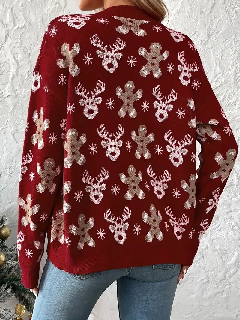 Kerst sweater met knopen en kerstprint - bellanza