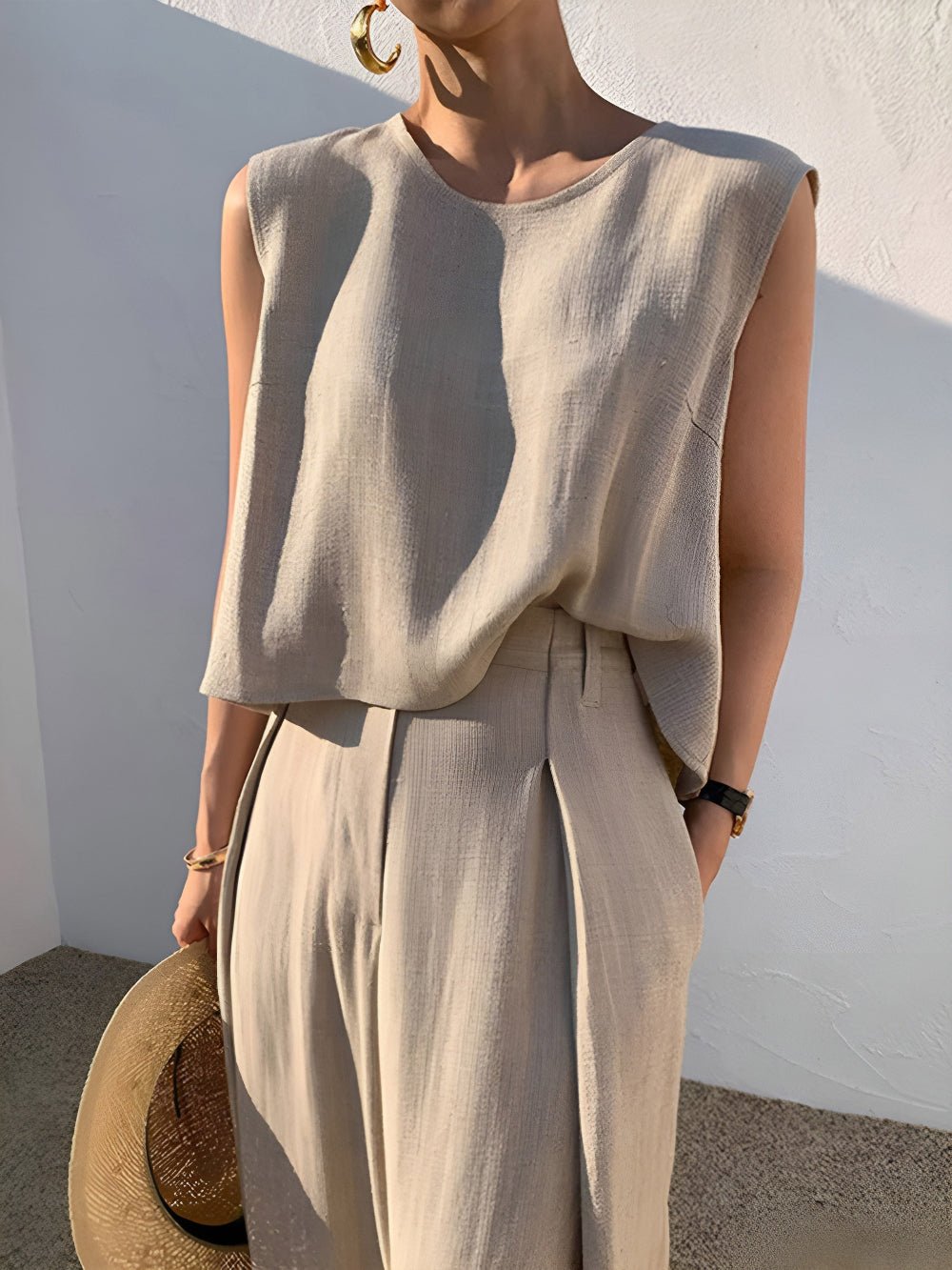 Linnen Mix Casual Broek Set - bellanza