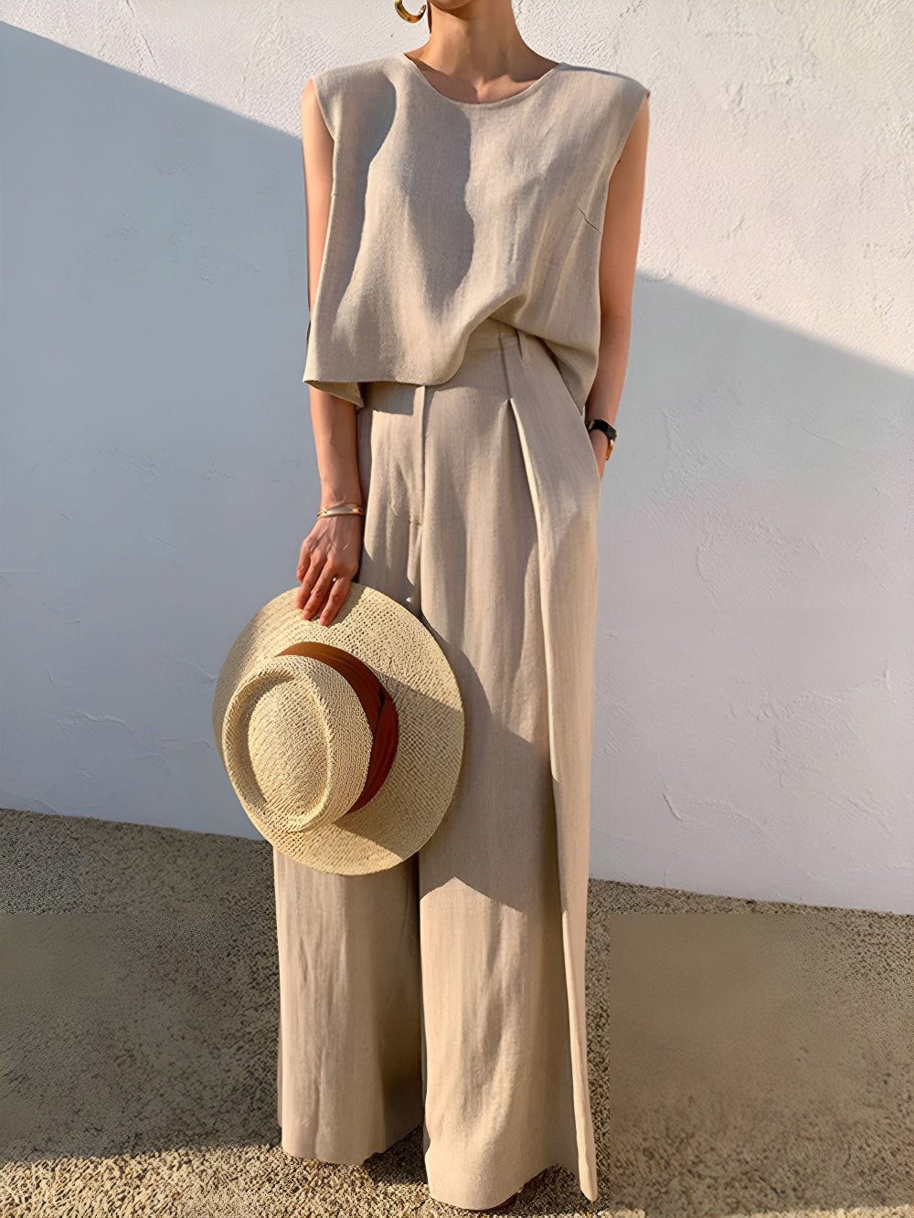 Linnen Mix Casual Broek Set - bellanza