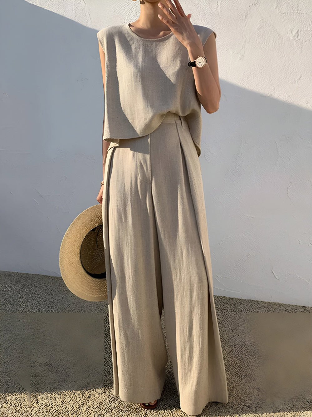 Linnen Mix Casual Broek Set - bellanza
