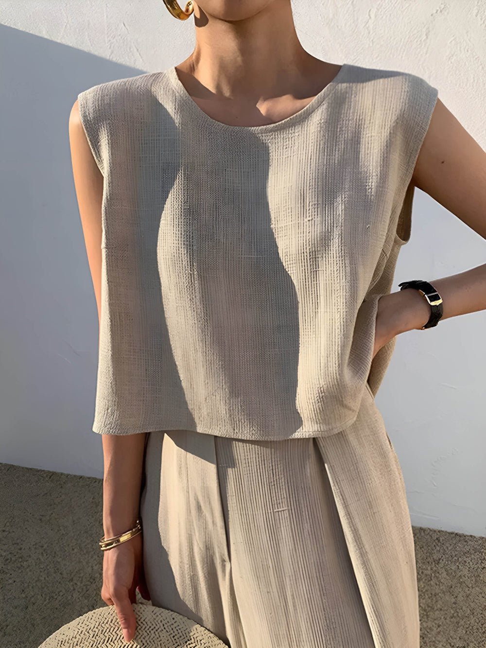 Linnen Mix Casual Broek Set - bellanza