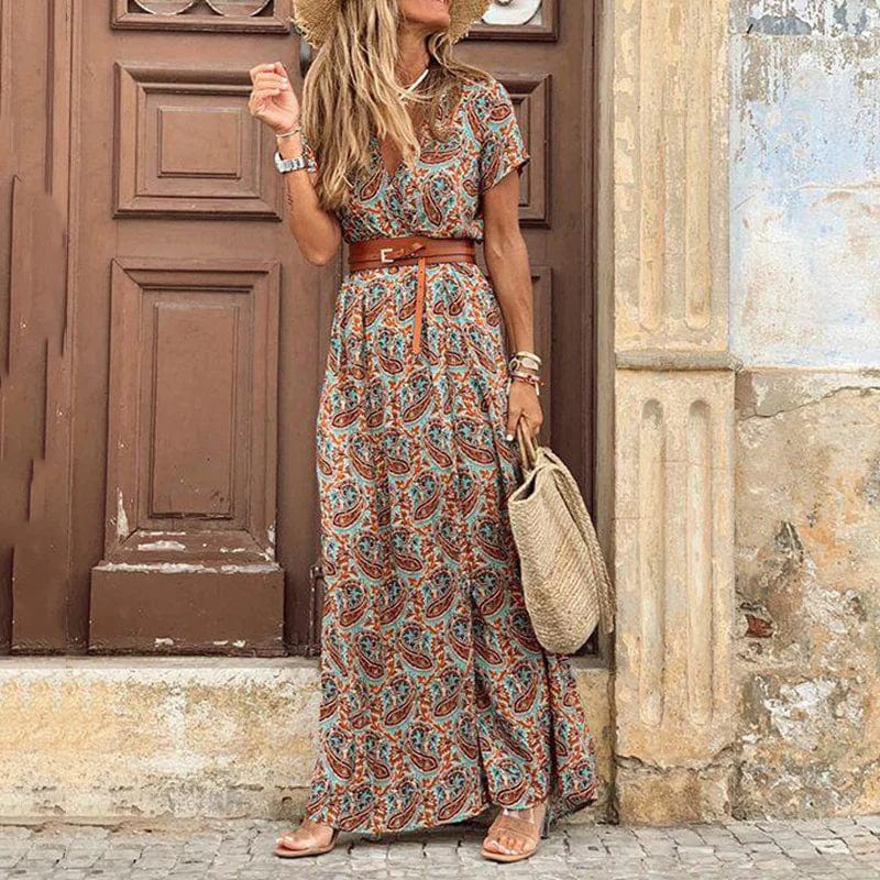 Liora | Maxi Ibiza jurk in hippiestijl + GRATIS riem - bellanza