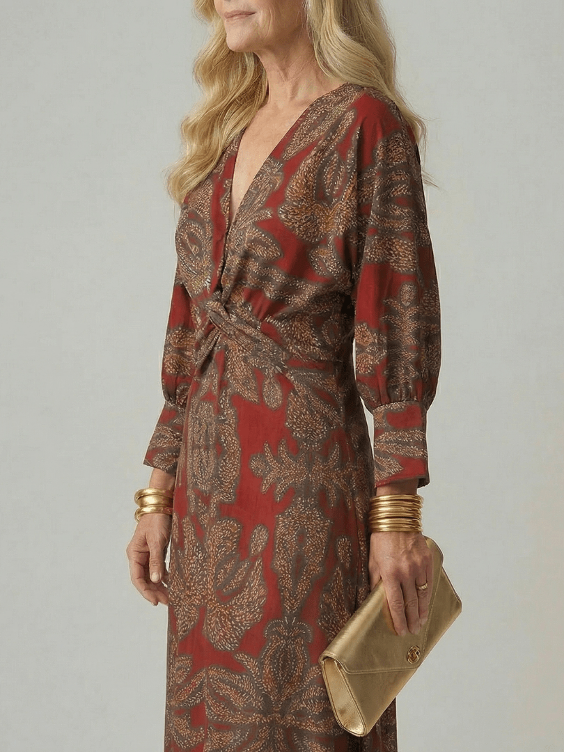 Lune | Midi Wrap Jurk Natuur - Bellanza