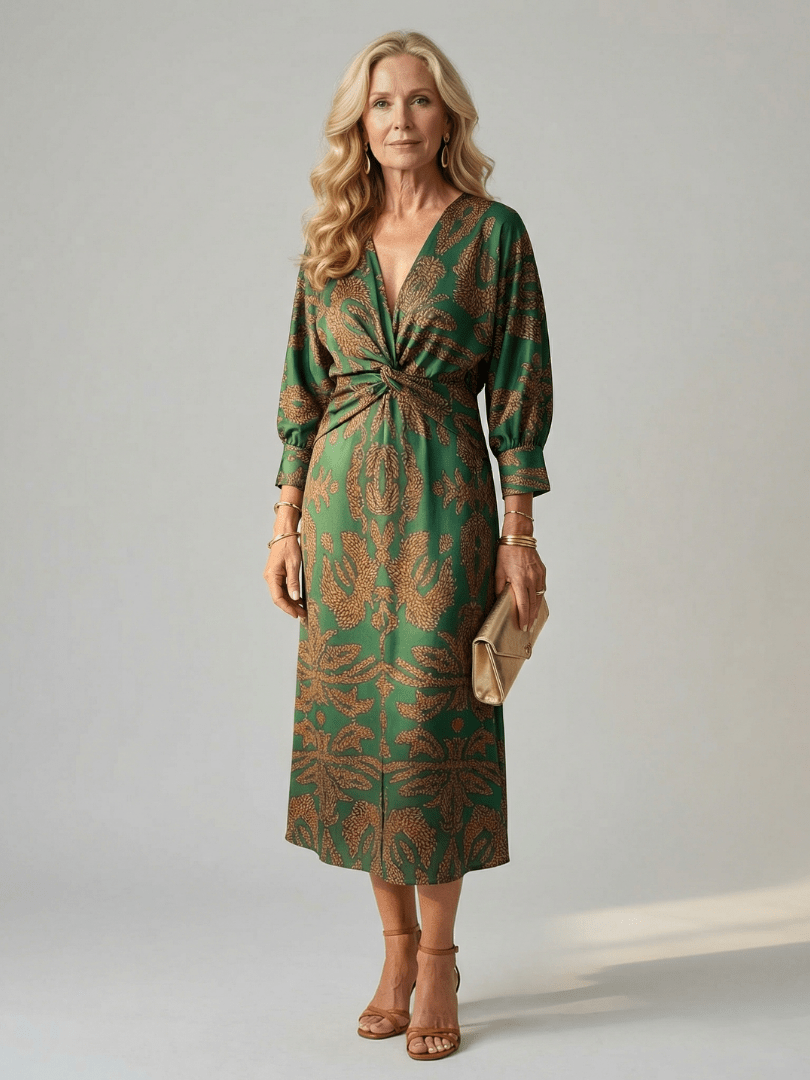 Lune | Midi Wrap Jurk Natuur - Bellanza