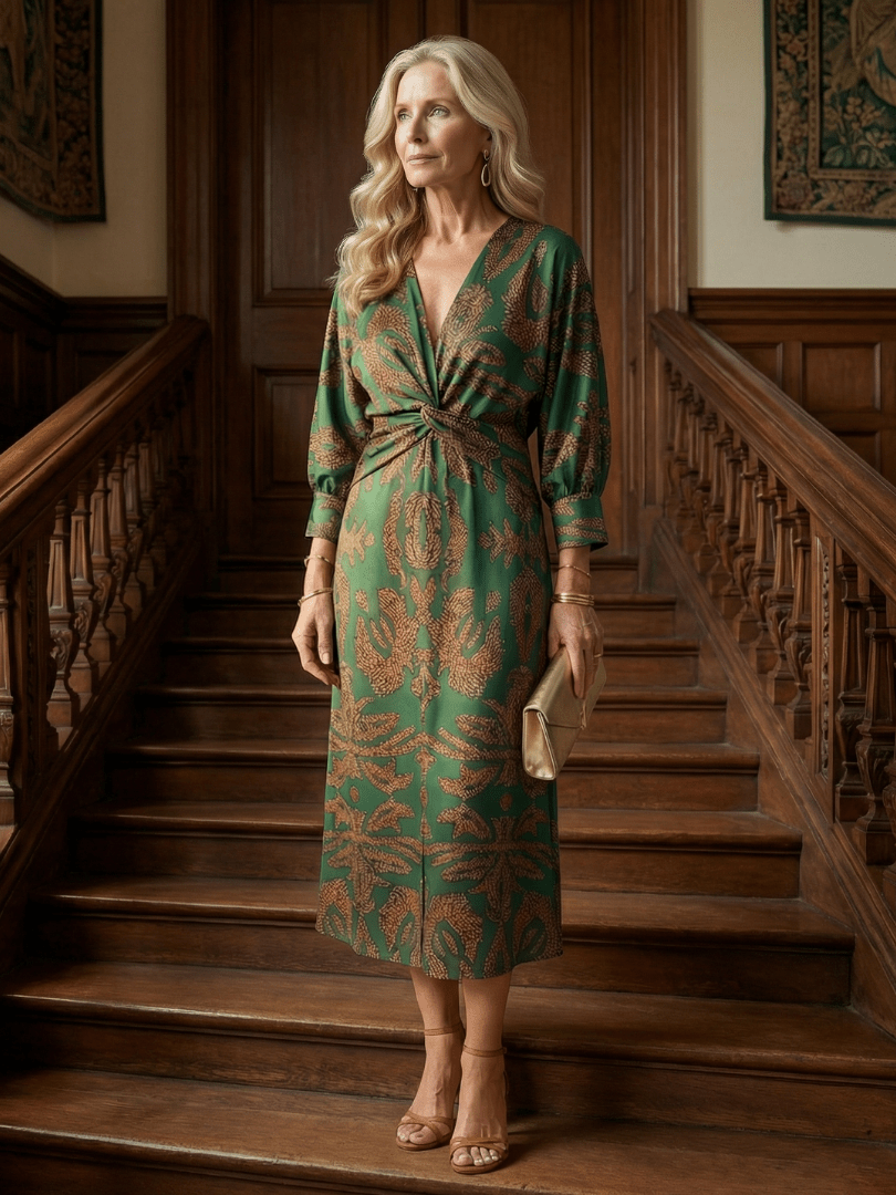 Lune | Midi Wrap Jurk Natuur - Bellanza
