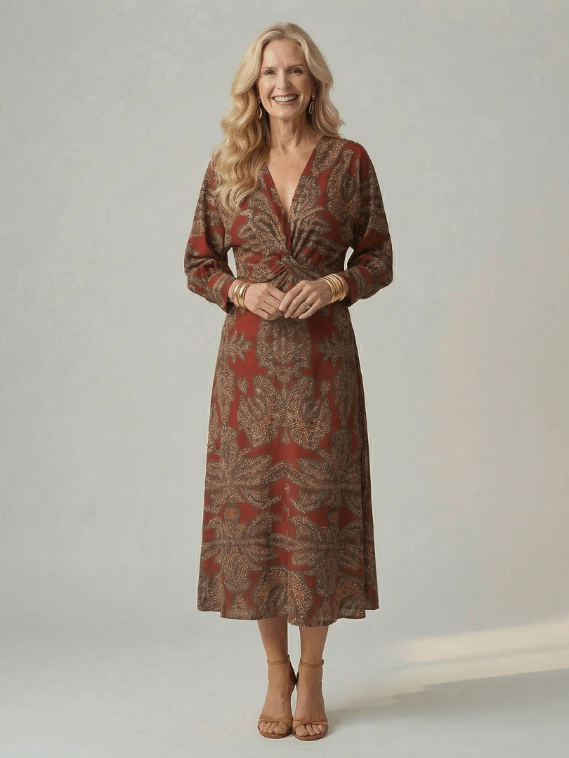 Lune | Midi Wrap Jurk Natuur - Bellanza