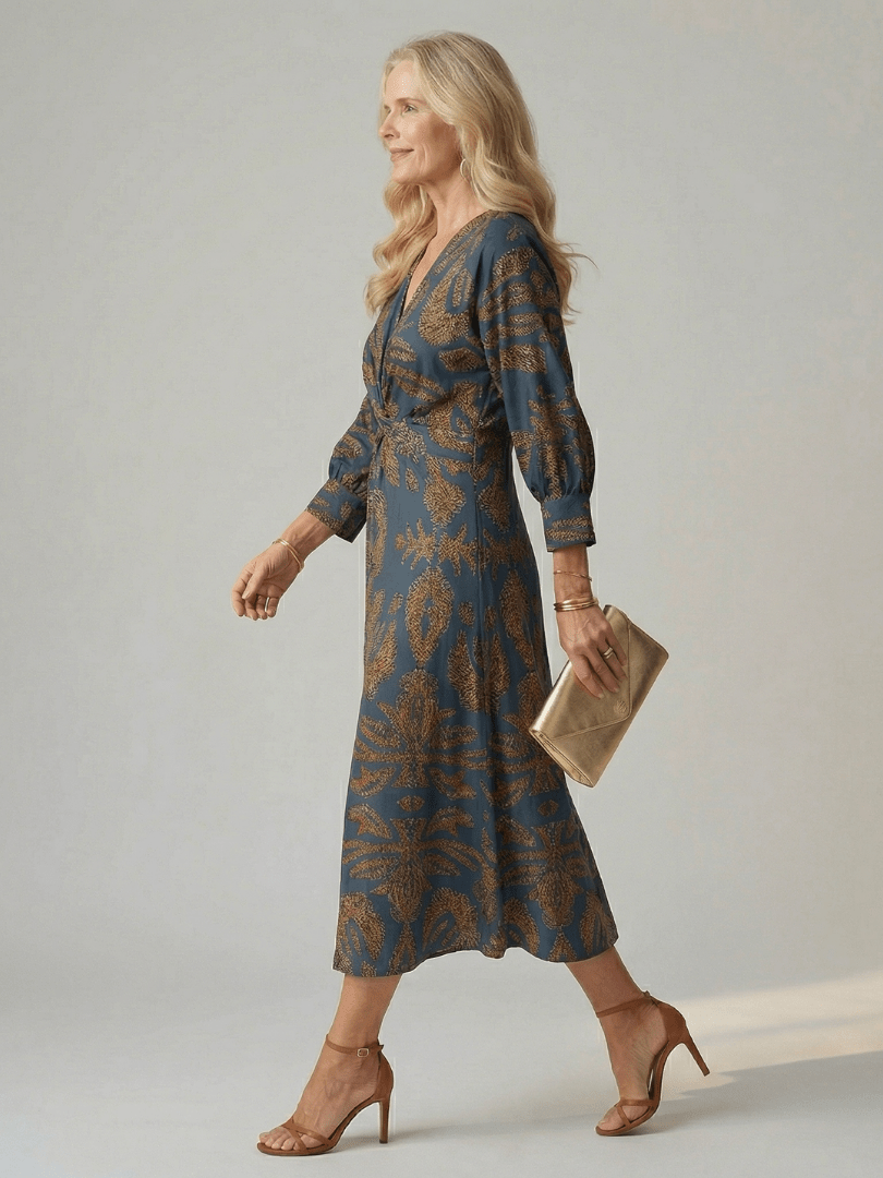 Lune | Midi Wrap Jurk Natuur - Bellanza
