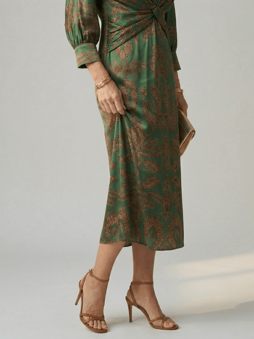 Lune | Midi Wrap Jurk Natuur - Bellanza