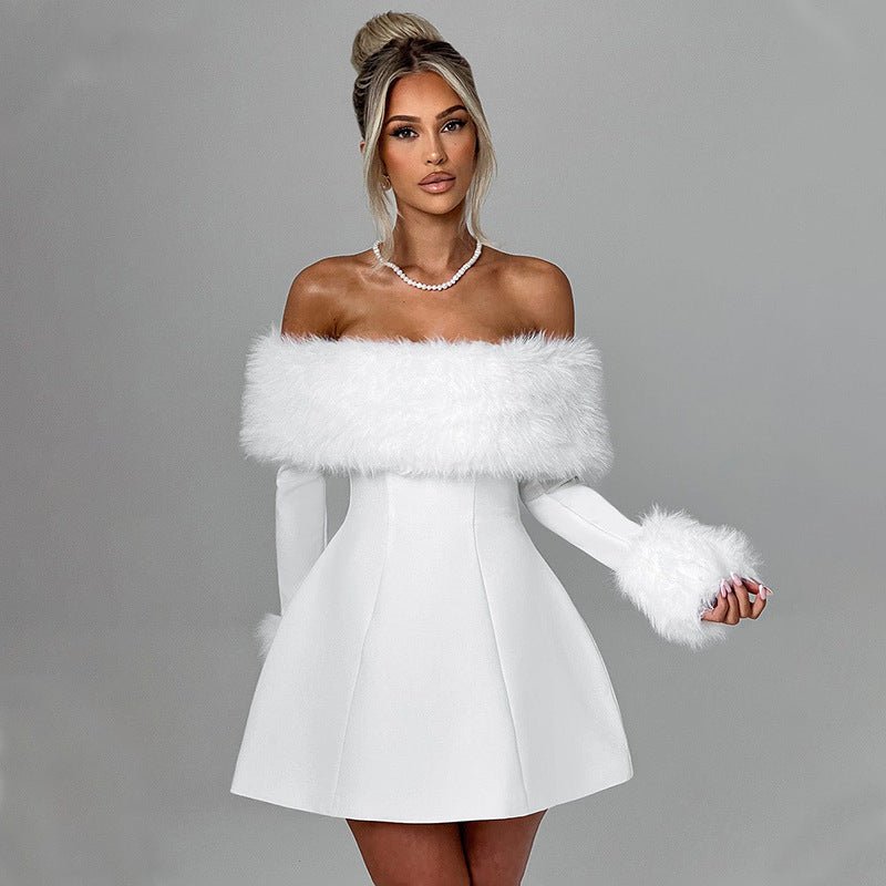 Luxe Off - Shoulder Fluwelen Jurk met Lange Mouwen XX - bellanza